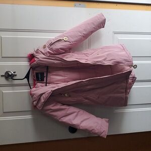 DKNY Girls Pink Faux Fur Hooded Winter Coat Removable Hood